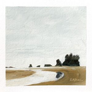 6x6 PNW Original Oil Painting Pacific Coast Seascape Atmospheric Moody Signed